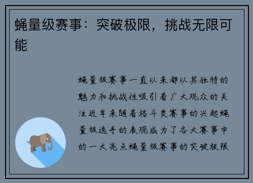 蝇量级赛事：突破极限，挑战无限可能